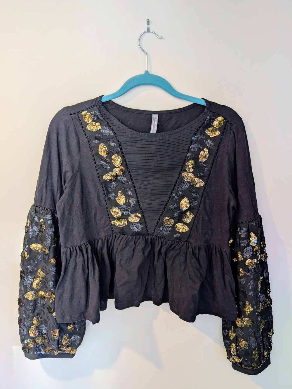 Embroidered Sequin Peplum Top